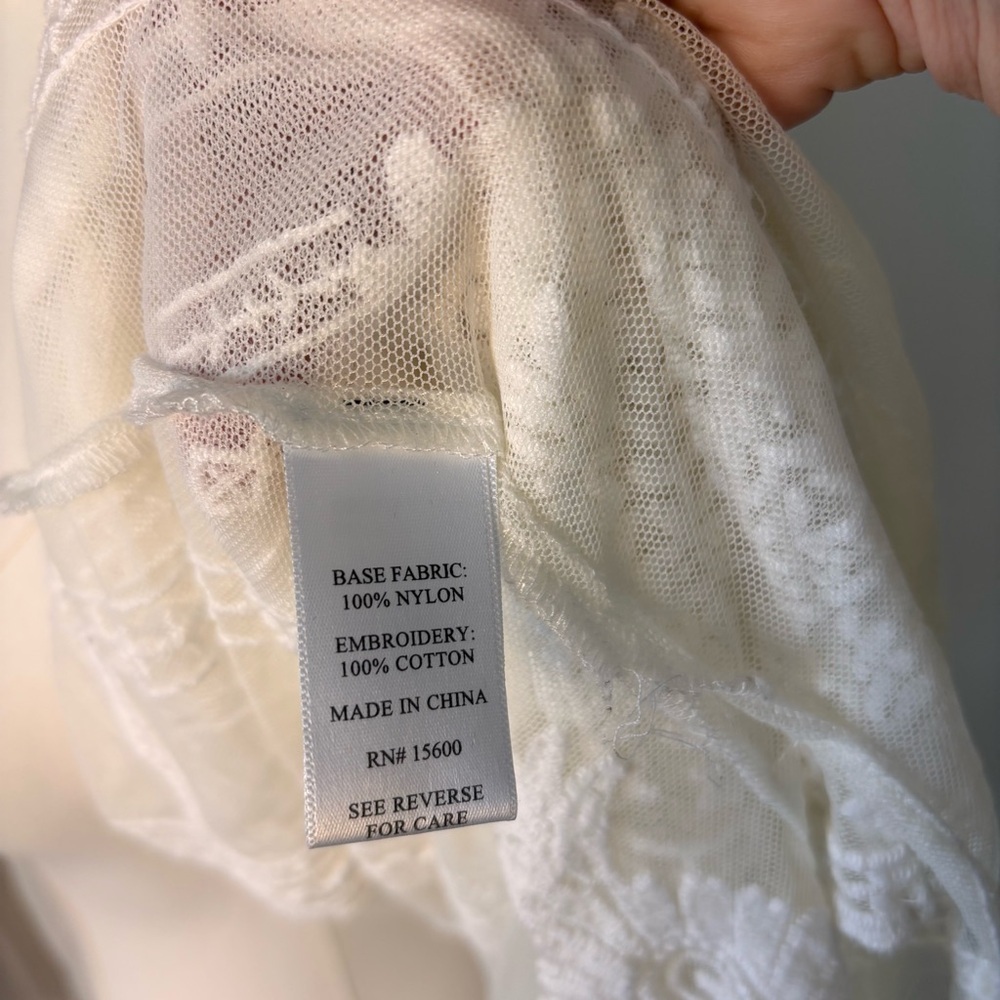 Artesian Boho Shear White Embroidered Lace Maxi Kimono 3/4 Flair Sleeve Sz XL - Picture 13 of 14